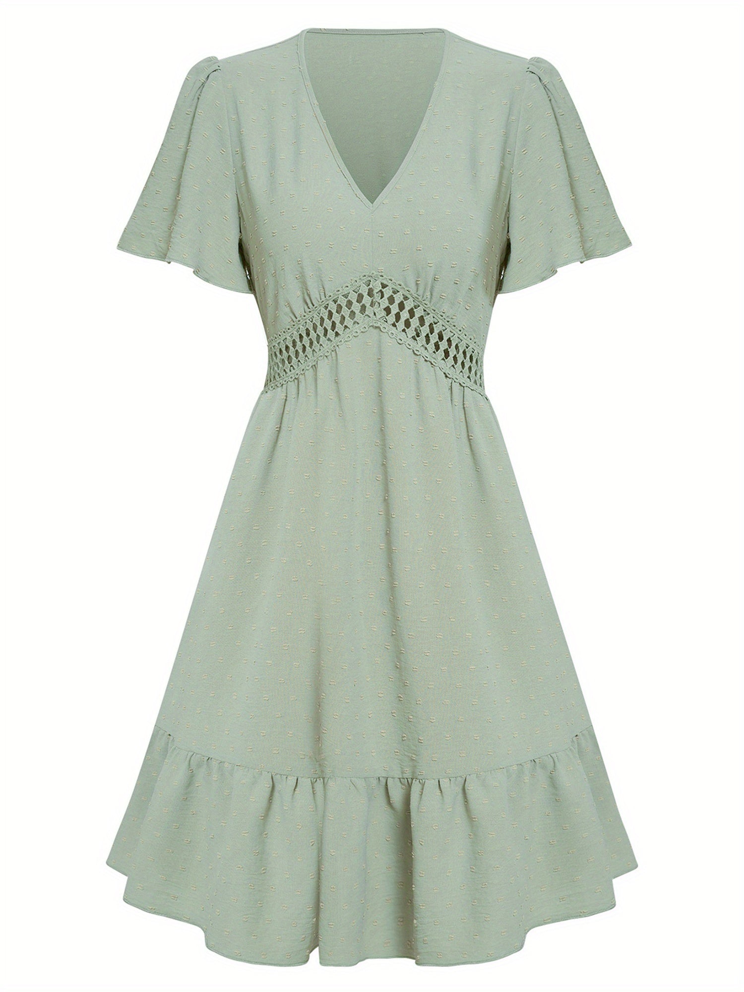 Women A-Lined Dresses, Short Sleeve V Neck Cutout High Waist Midi Party Street Summer Dress
