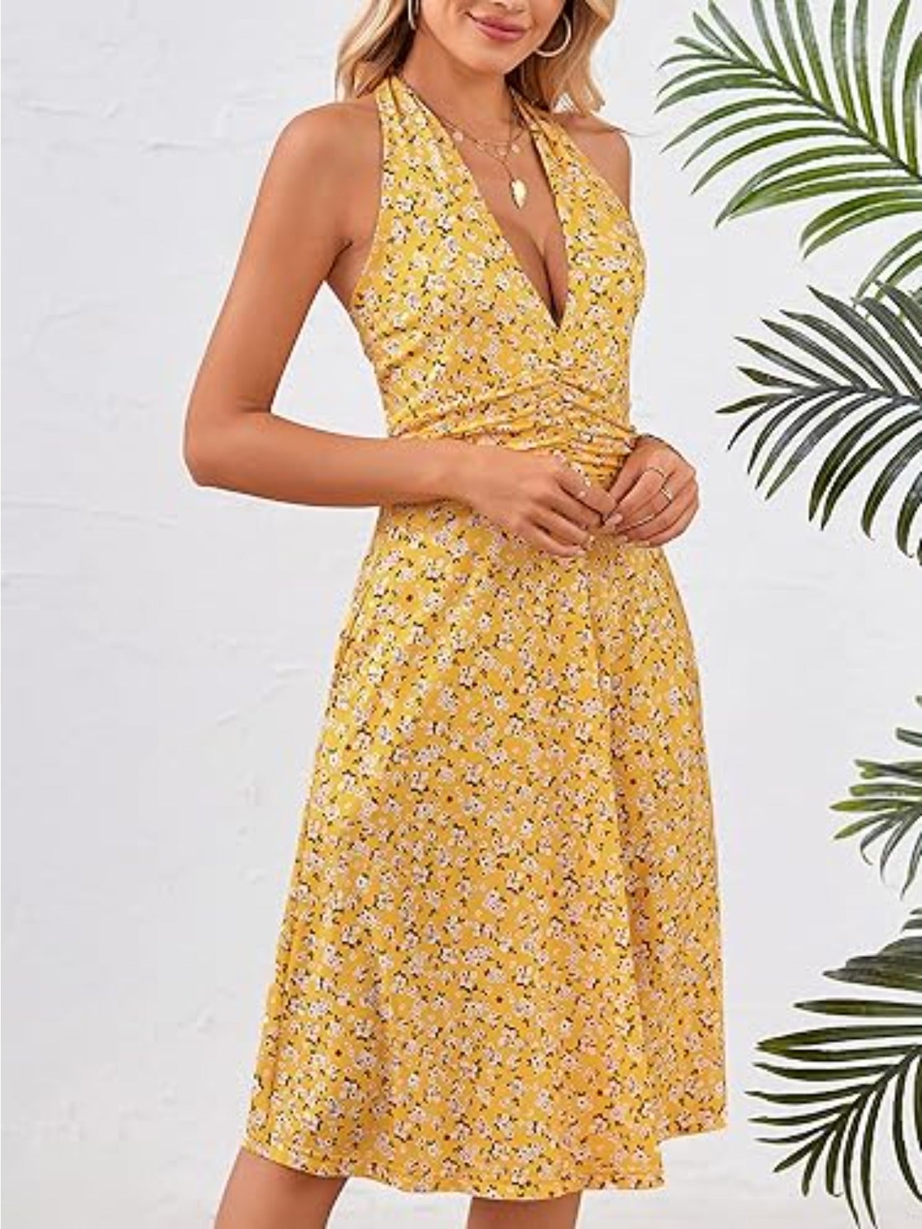 Women's Floral Print Summer Tank Top Skirt Dress - Sleeveless Hanging Neck A-Line Mini Dress with Elastic Waist & Pockets, Lightweight Casual Beachwear for Spring\u002FSummer, Beach Dresses, Summer Outfit, Flowy Fabric