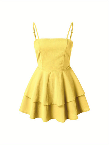 Women's Sleeveless Backless party dress - Mustard yellow A-line mini skirt, Boho to Formal Outfits - Stretchy & Machine Washable Everyday & Evening Wear