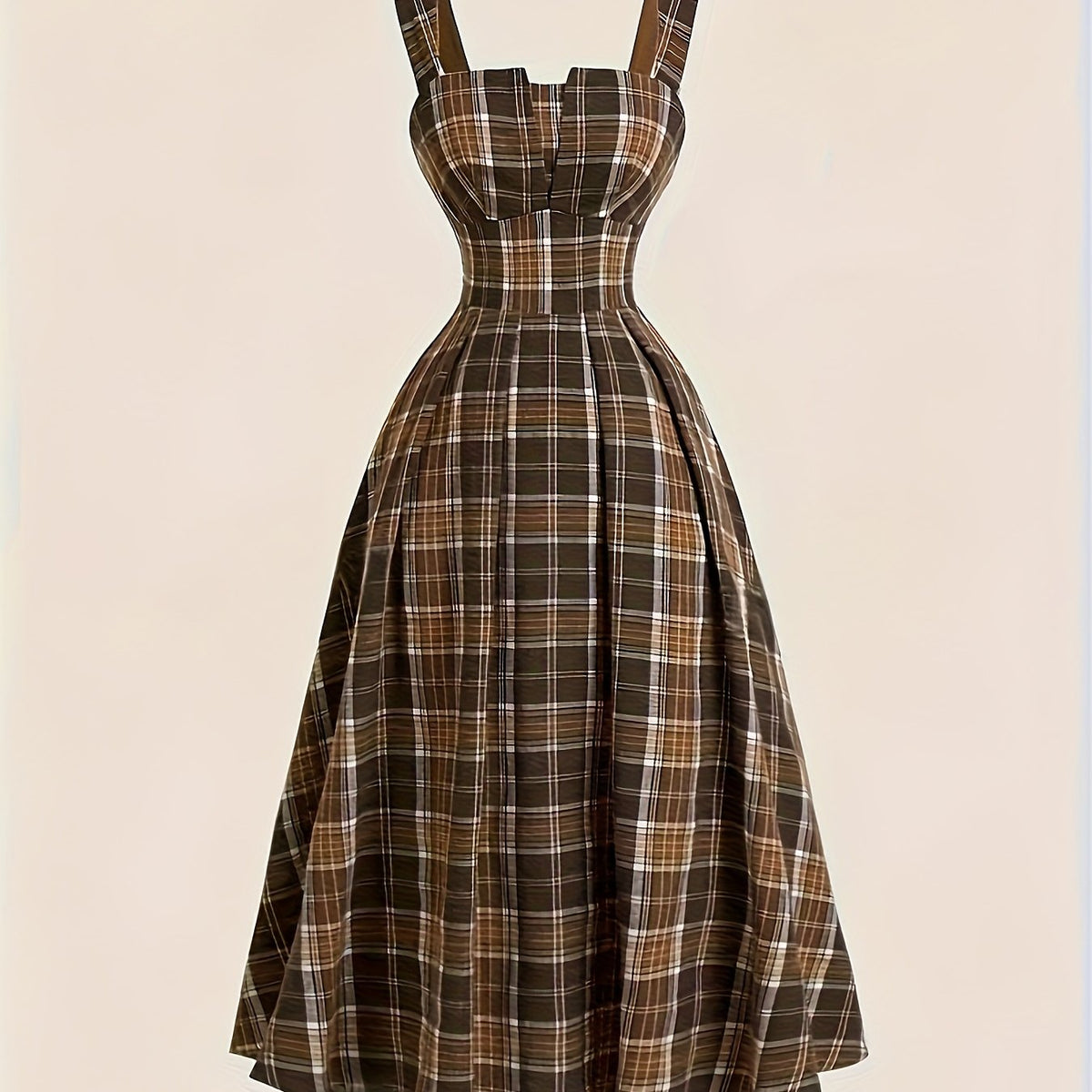 25 Years Of Elegant Style New Products, Retro Plaid Suspender Dress, Waist-hugging Design, Temperament Mid-length Dress